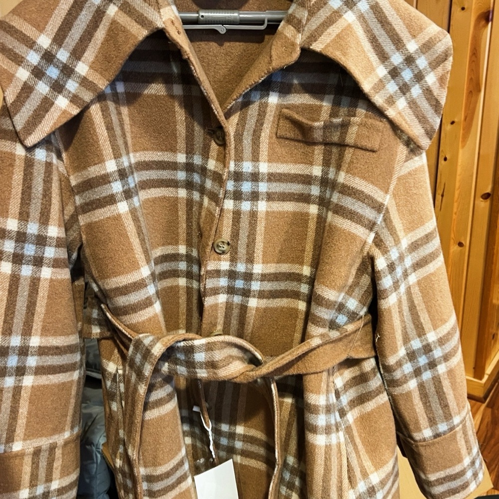 Plaid Tan Women's 100% wool Coat